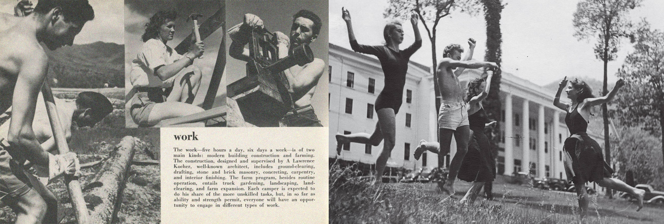 Black Mountain College: An experimental college founded in North Carolina in 1933 that became a major incubator for American art. The school sought to balance education, art and coordinated labor, requiring students to both read Plato and engage in farm or construction work. Between its students and faculty, the college gathered the likes of Buckminster Fuller, Josef and Anni Albers, John Cage, Cy Twombly, Robert Rauschenberg, Willem de Koonig, Ruth Asawa and Walter Gropius. Image: BMCM+AC