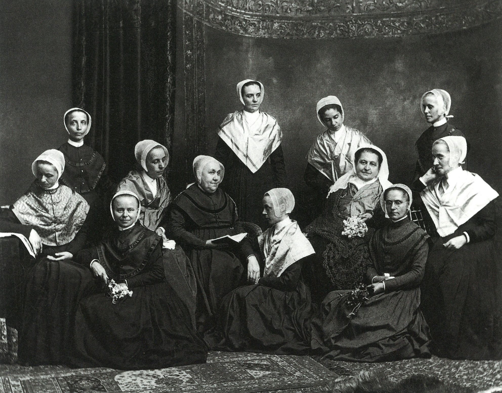 A studio portrait of the eldresses and sisters from Canterbury and SabbathDay Lake Shaker Villages, c. 1880